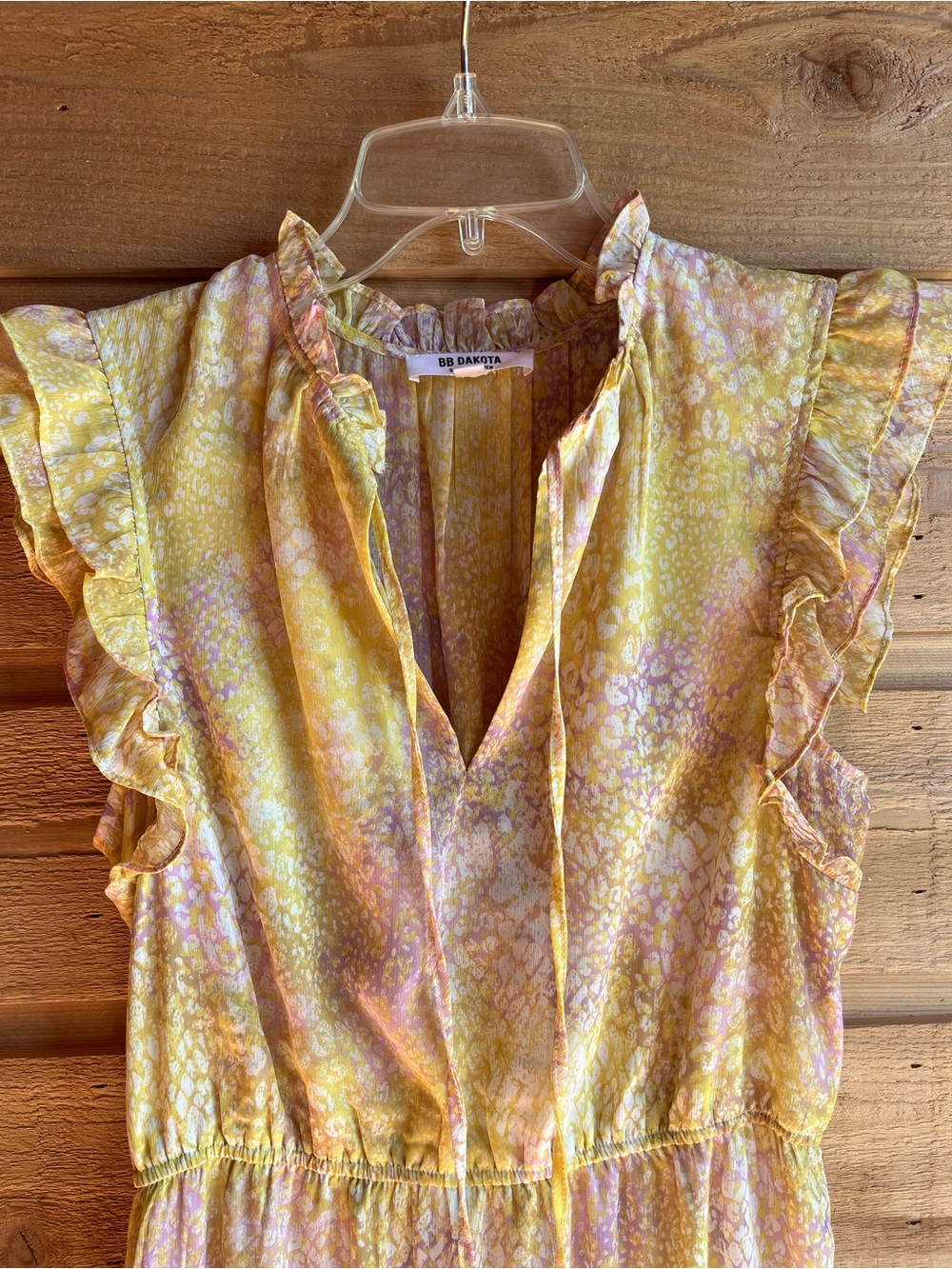 BB DAKOTA X STEVE MADDEN - Yellow & Lavender Floral Tiered Ruffle Midi Dress